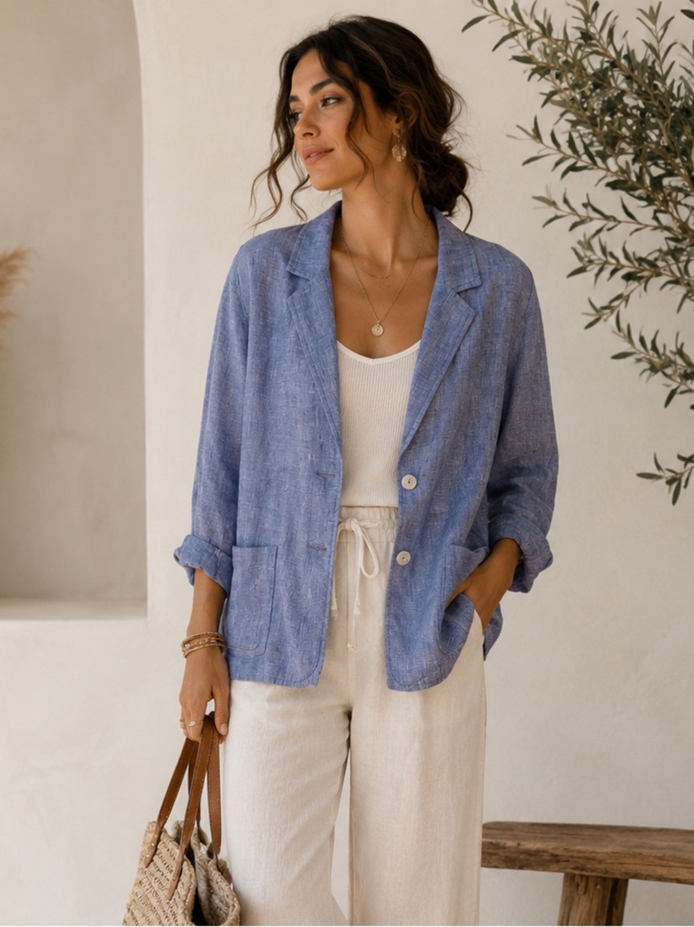 Kenar Blue Linen Blazer